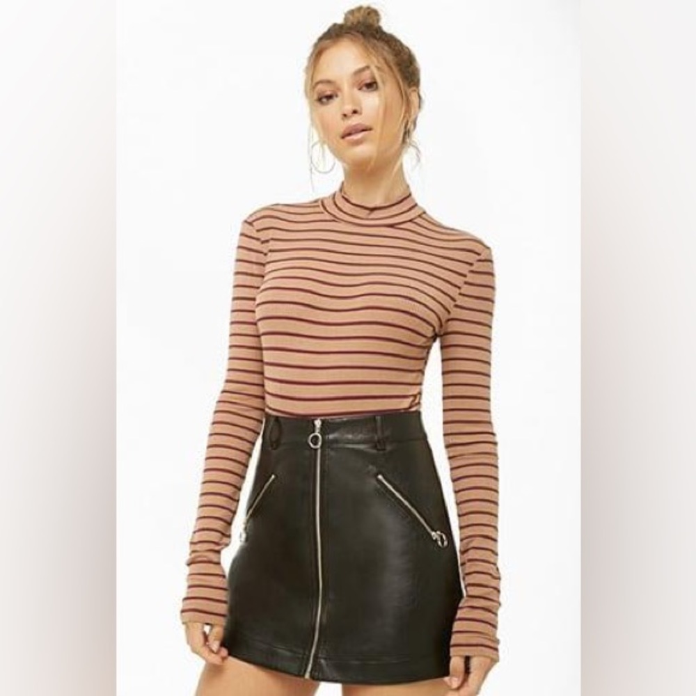 Forever 21 Stripped Mock Neck Bodysuit Size: S